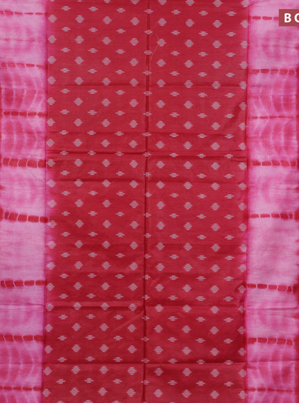 Bamboo saree light pink and red with thread woven buttas & tie and dye prints and temple design thread woven border