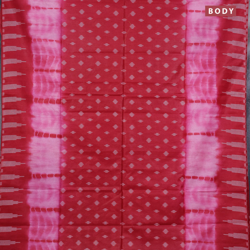 Bamboo saree light pink and red with thread woven buttas & tie and dye prints and temple design thread woven border