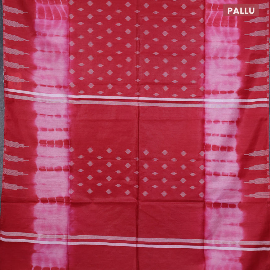 Bamboo saree light pink and red with thread woven buttas & tie and dye prints and temple design thread woven border