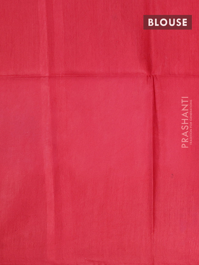 Bamboo saree light pink and red with thread woven buttas & tie and dye prints and temple design thread woven border