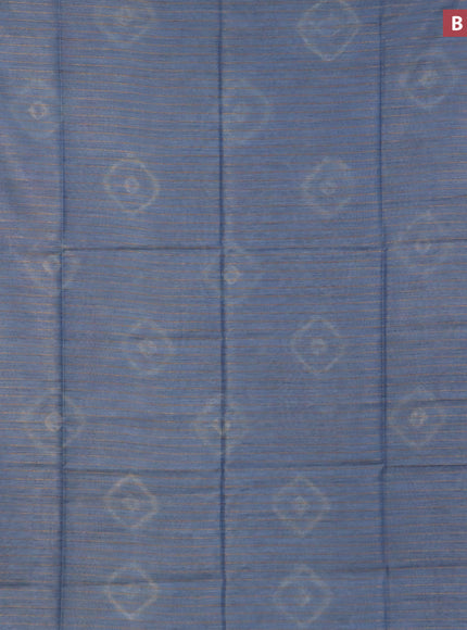 Bamboo saree blue shade with allover zari woven stripes pattern & batik prints and sequin work pallu