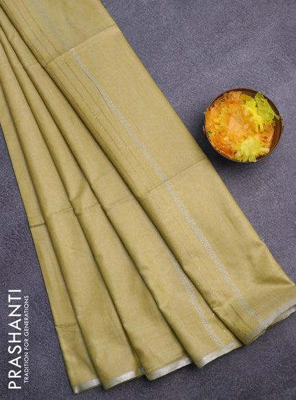 Bamboo saree lime yellow with plain body and sequin work pallu