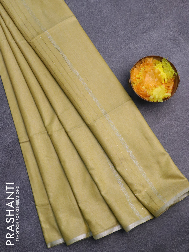 Bamboo saree lime yellow with plain body and sequin work pallu