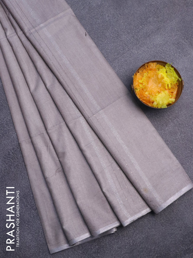 Bamboo saree grey with plain body and sequin work pallu