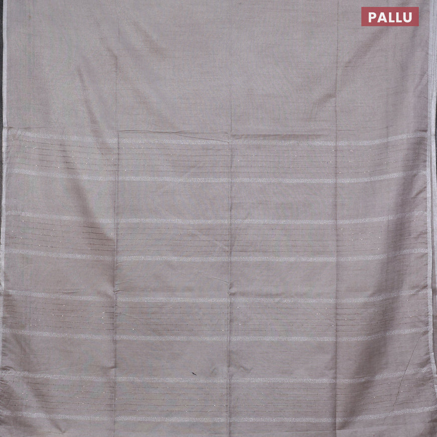 Bamboo saree grey with plain body and sequin work pallu