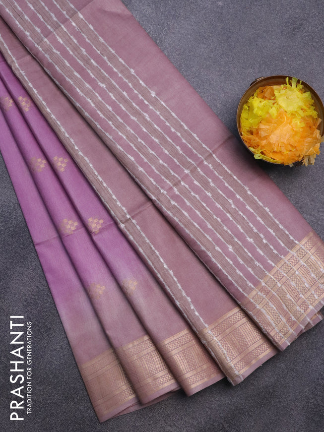 Bamboo saree lavender shade and pastel pink with zari woven buttas and zari woven border