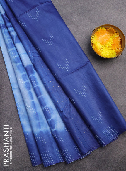 Bamboo saree light blue and blue with allover tie and dye & thread buttas and sequin work pallu