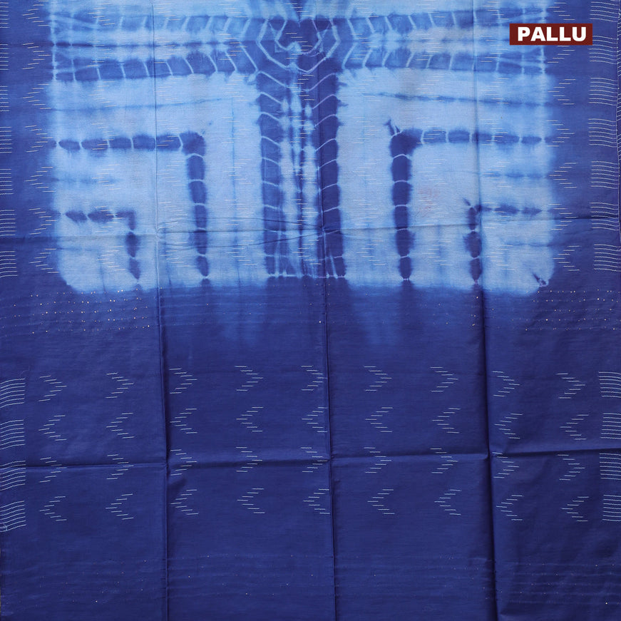 Bamboo saree light blue and blue with allover tie and dye & thread buttas and sequin work pallu