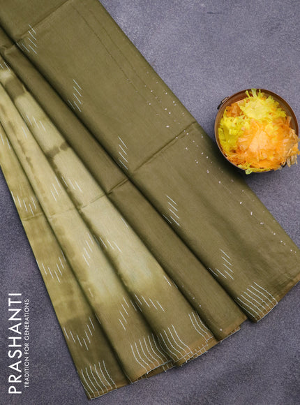 Bamboo saree pastel green and sap green with allover tie and dye & thread buttas and sequin work pallu