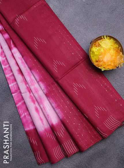 Bamboo saree light pink and dark magenta with allover tie and dye & thread buttas and sequin work pallu