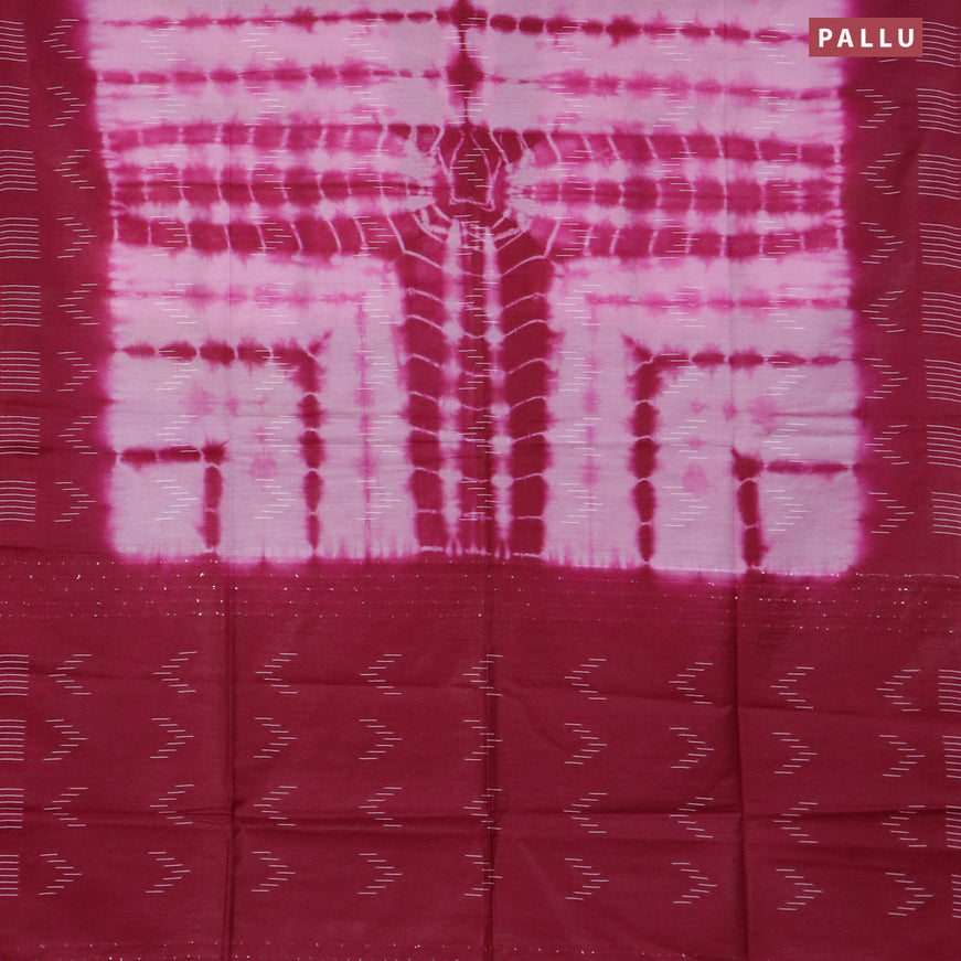 Bamboo saree light pink and dark magenta with allover tie and dye & thread buttas and sequin work pallu