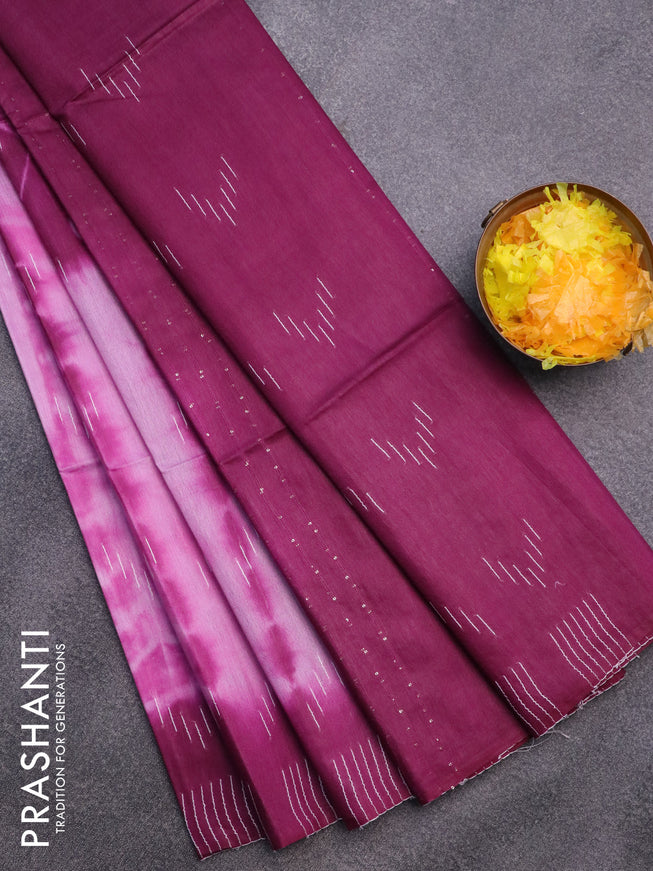 Bamboo saree lavender and purple with allover tie and dye & thread buttas and sequin work pallu