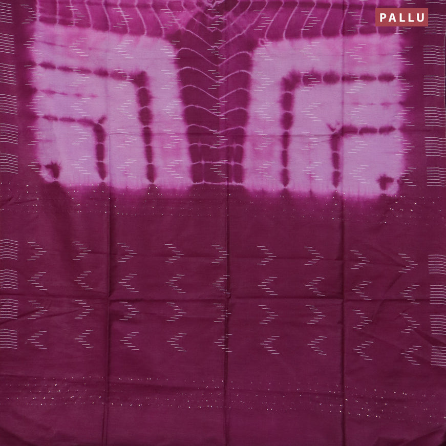 Bamboo saree lavender and purple with allover tie and dye & thread buttas and sequin work pallu