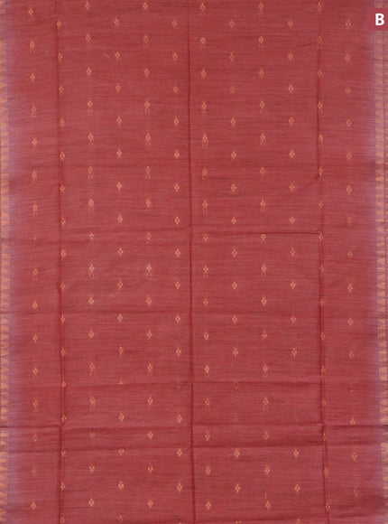 Bamboo saree pastel maroon and pink shade with allover copper zari woven buttas and temple design copper zari woven border