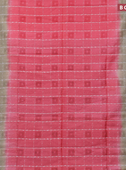 Bamboo saree pink and grey shade with allover thread checks & self emboss butta and sequin work pallu