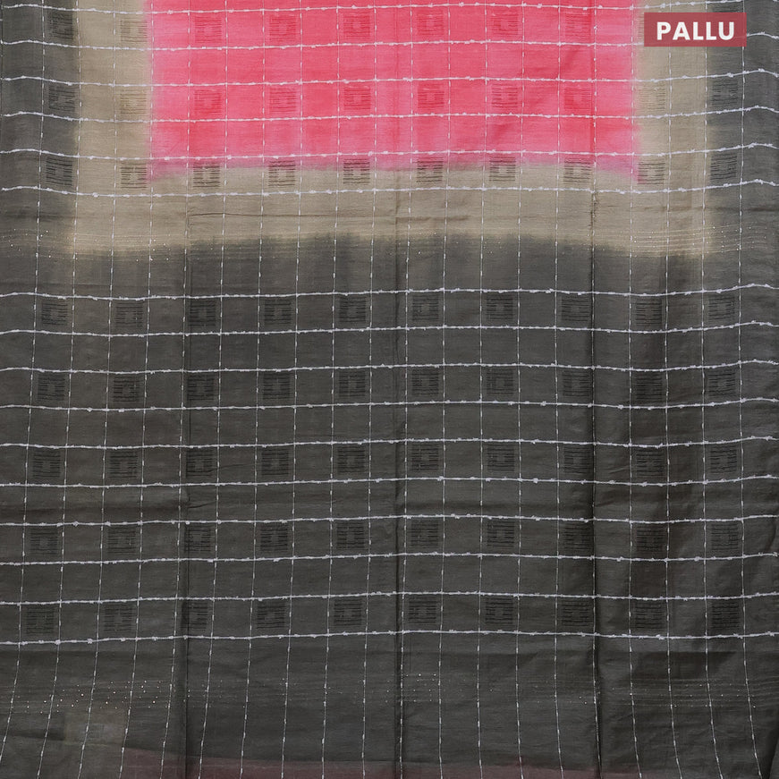 Bamboo saree pink and grey shade with allover thread checks & self emboss butta and sequin work pallu