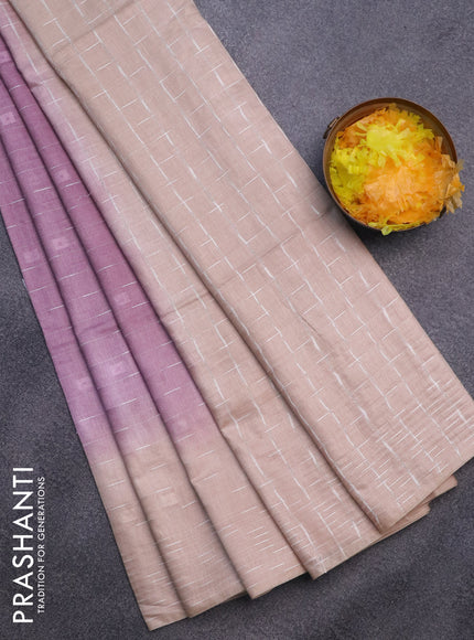 Bamboo saree pastel lavender and beige with allover thread weaves and woven border