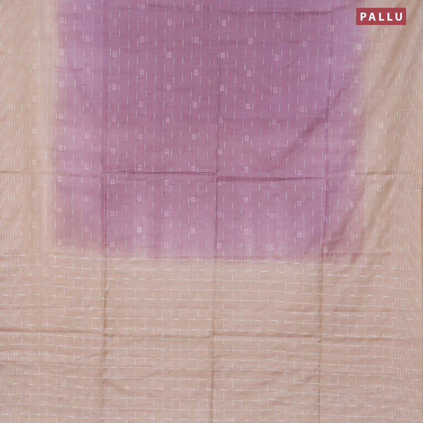 Bamboo saree pastel lavender and beige with allover thread weaves and woven border