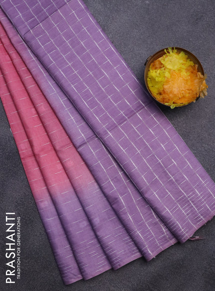 Bamboo saree peach pink and lavender with allover thread weaves and woven border