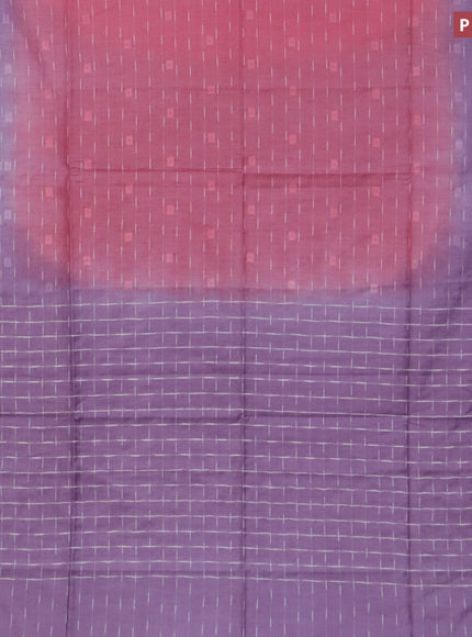 Bamboo saree peach pink and lavender with allover thread weaves and woven border