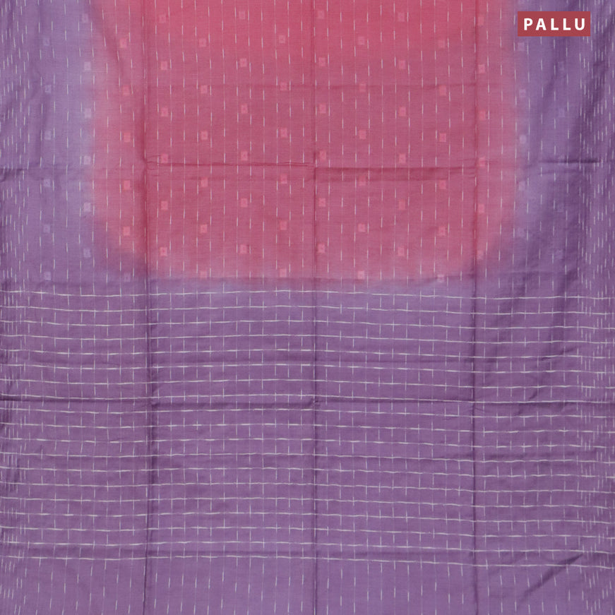 Bamboo saree peach pink and lavender with allover thread weaves and woven border