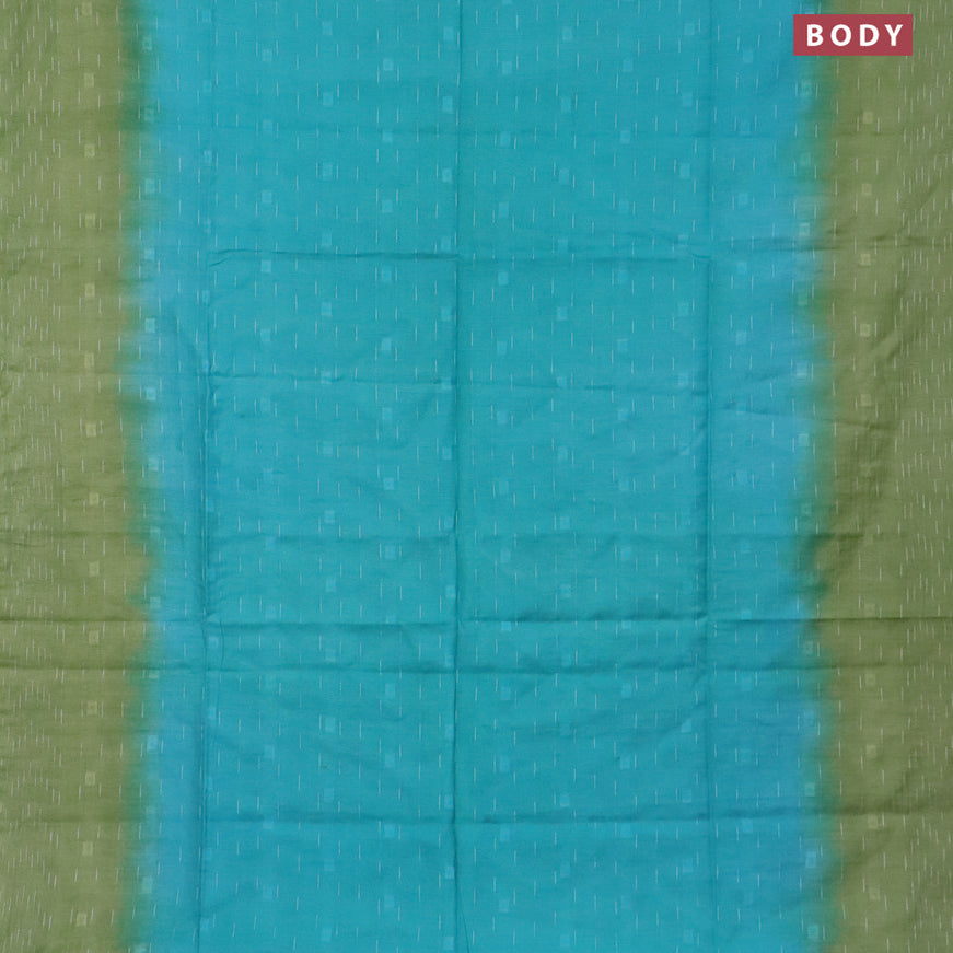 Bamboo saree teal blue and green with allover thread weaves and woven border