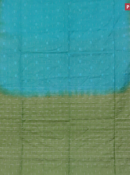 Bamboo saree teal blue and green with allover thread weaves and woven border