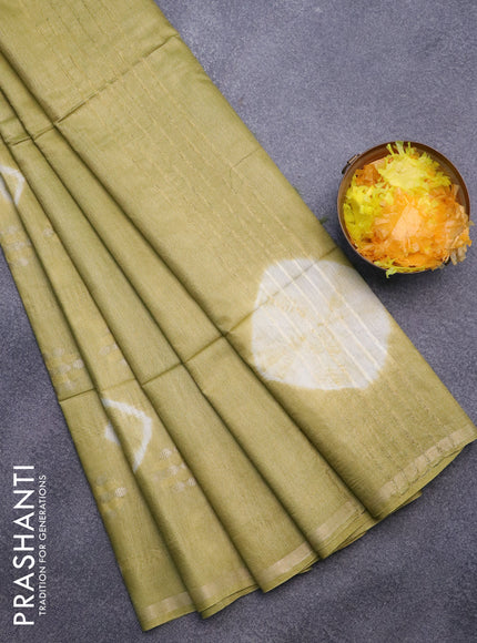 Bamboo saree light green with batik butta prints & zari buttas and small zari woven border