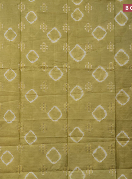 Bamboo saree light green with batik butta prints & zari buttas and small zari woven border