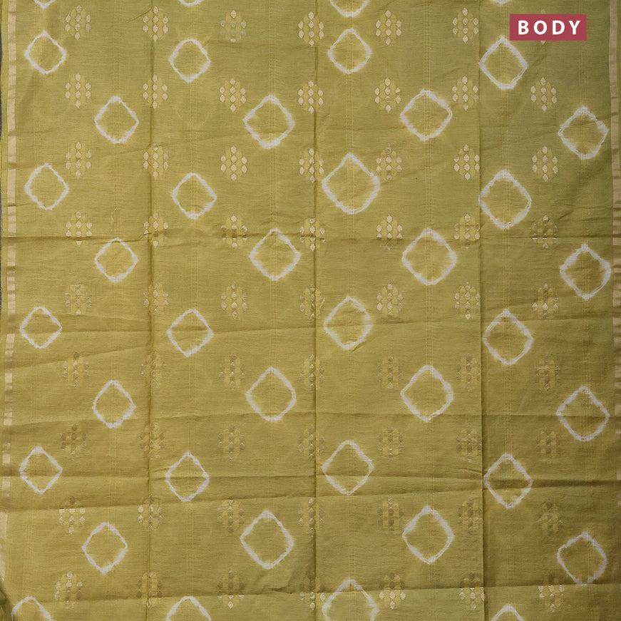 Bamboo saree light green with batik butta prints & zari buttas and small zari woven border