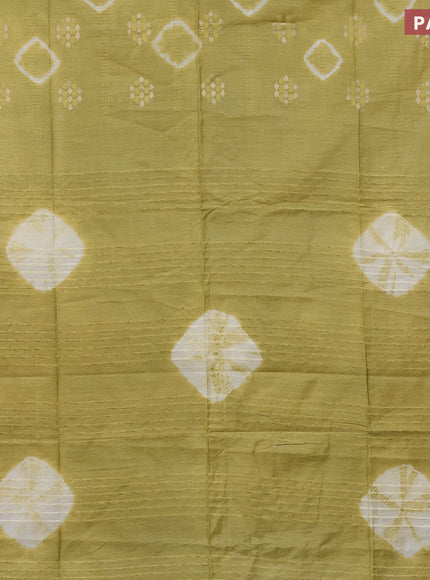 Bamboo saree light green with batik butta prints & zari buttas and small zari woven border