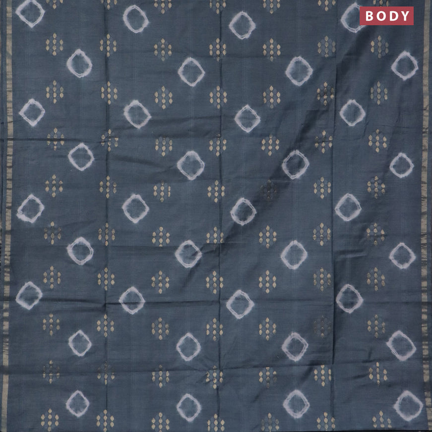 Bamboo saree grey with batik butta prints & zari buttas and small zari woven border