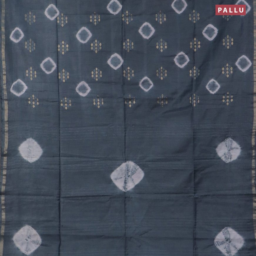 Bamboo saree grey with batik butta prints & zari buttas and small zari woven border