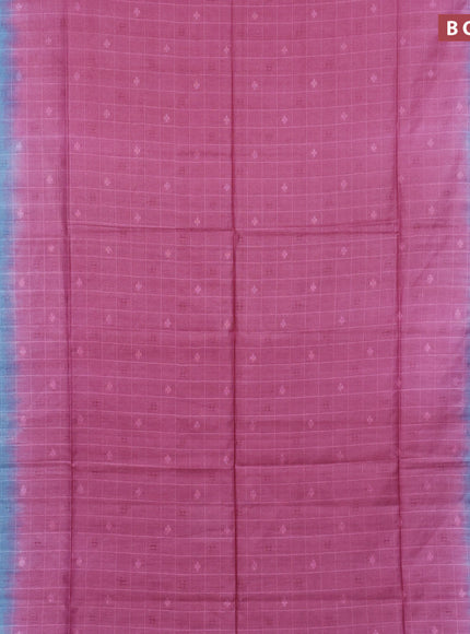 Bamboo saree pink and blue with allover thread checks & buttas and sequin work pallu