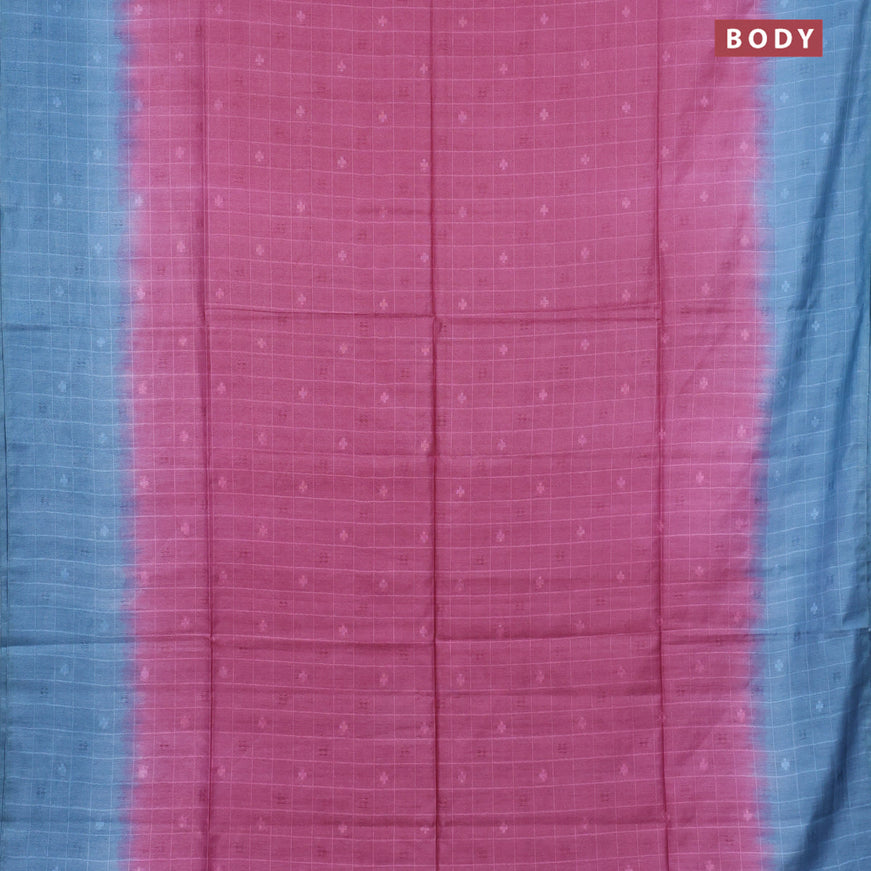 Bamboo saree pink and blue with allover thread checks & buttas and sequin work pallu