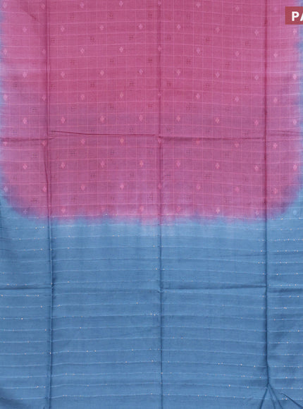 Bamboo saree pink and blue with allover thread checks & buttas and sequin work pallu