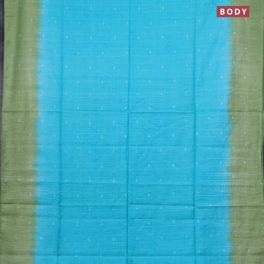 Bamboo saree teal blue and green with allover thread checks & buttas and sequin work pallu