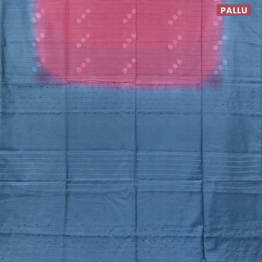 Bamboo saree pink and cs blue with thread woven geometric buttas in borderless style