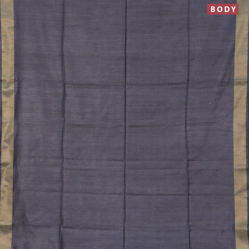 Bamboo saree elephant grey with plain body and zari woven border