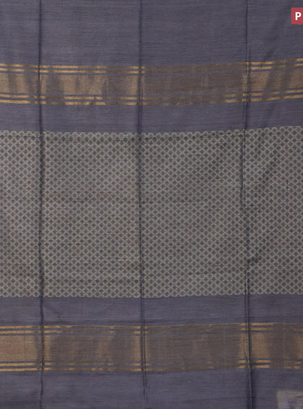 Bamboo saree elephant grey with plain body and zari woven border