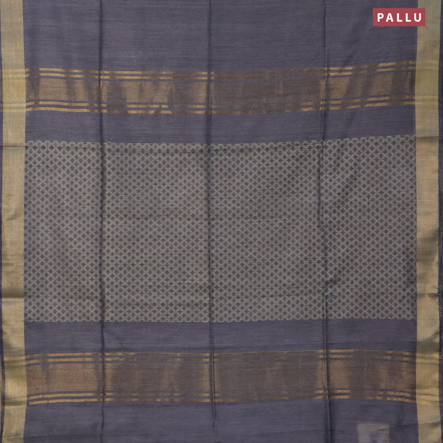 Bamboo saree elephant grey with plain body and zari woven border