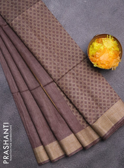 Bamboo saree brown shade with plain body and zari woven border