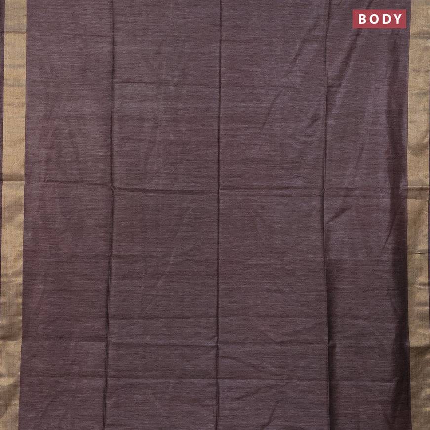 Bamboo saree brown shade with plain body and zari woven border