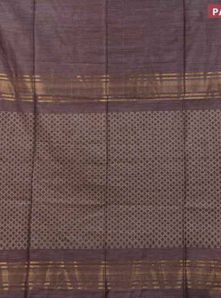 Bamboo saree brown shade with plain body and zari woven border