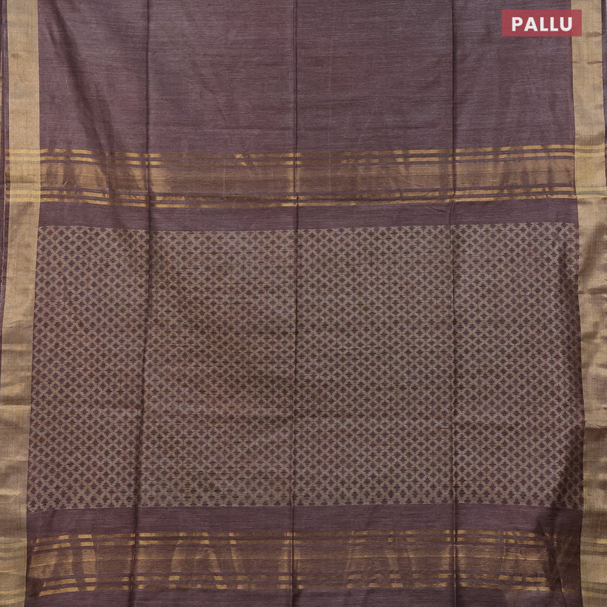 Bamboo saree brown shade with plain body and zari woven border