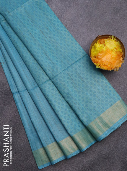 Bamboo saree light blue with plain body and zari woven border