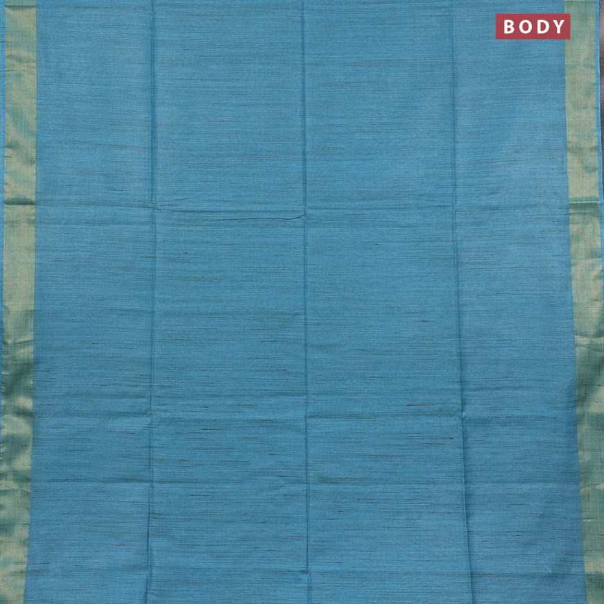 Bamboo saree light blue with plain body and zari woven border