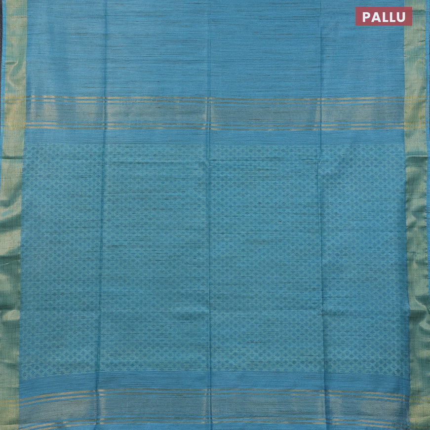 Bamboo saree light blue with plain body and zari woven border