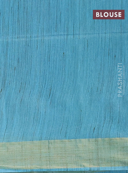 Bamboo saree light blue with plain body and zari woven border