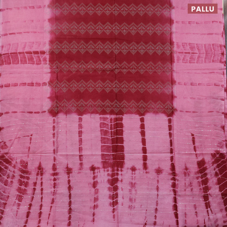 Bamboo saree maroon and pink with allover thread weaves and sequin work pallu